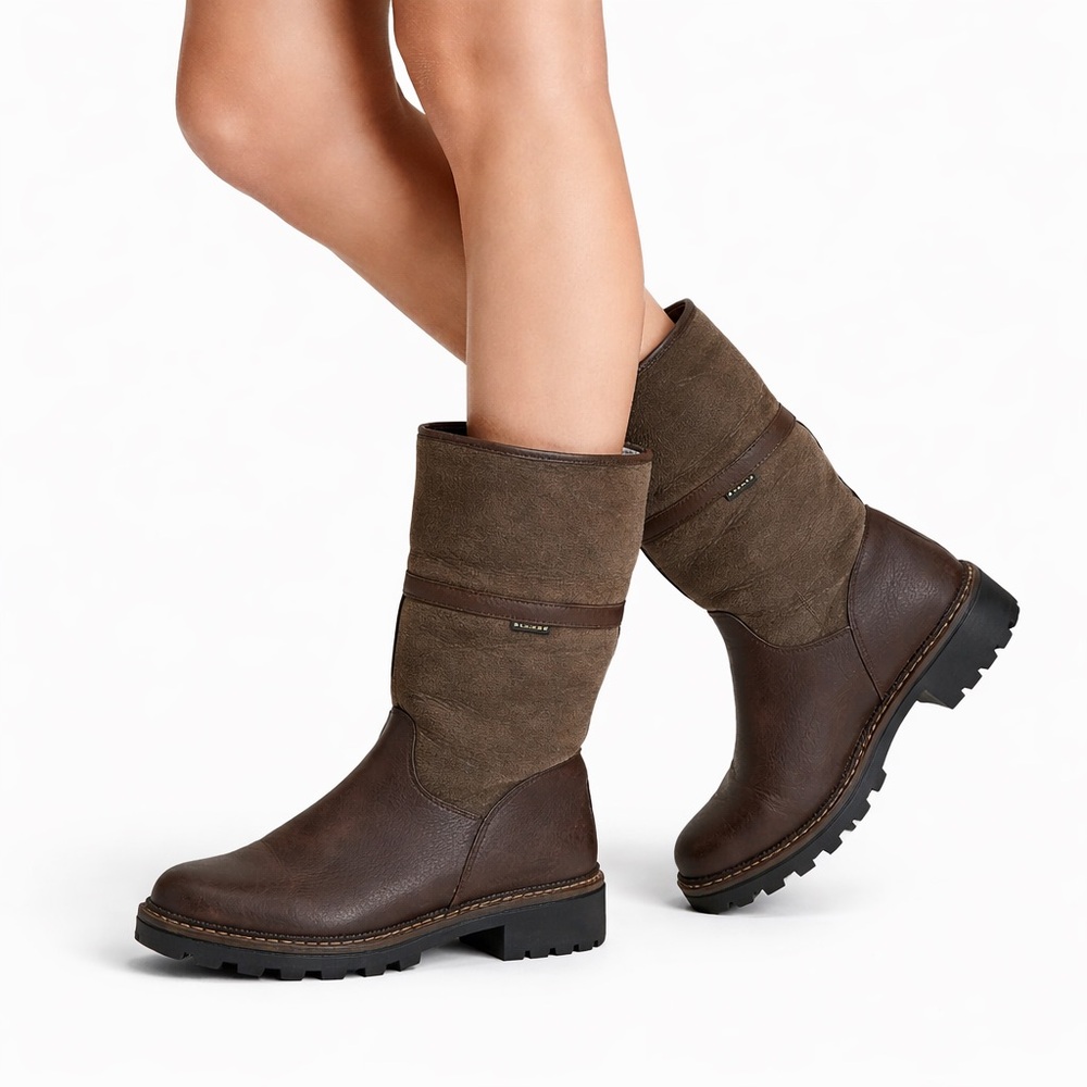 Brown Mid-Calf Leather & Suede Women’s Boots